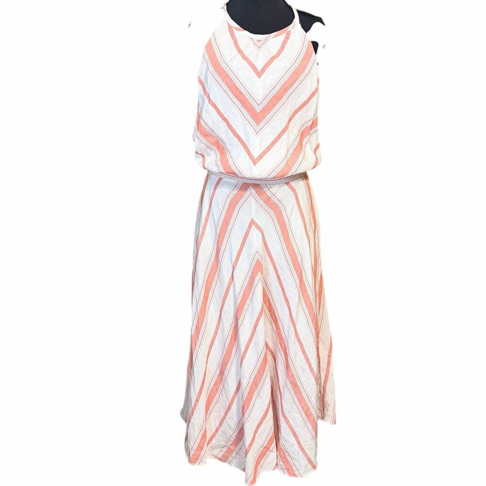 New York & Company Linen Blend Striped Halter Midi Dress Size Large resort cute